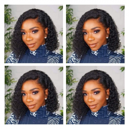 Deep Wave Blunt Cut 10 inch Lace front Human Hair Wig 